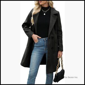 Wool Blend Pea Coat Double-Breasted Notch Lapel Winter Coat